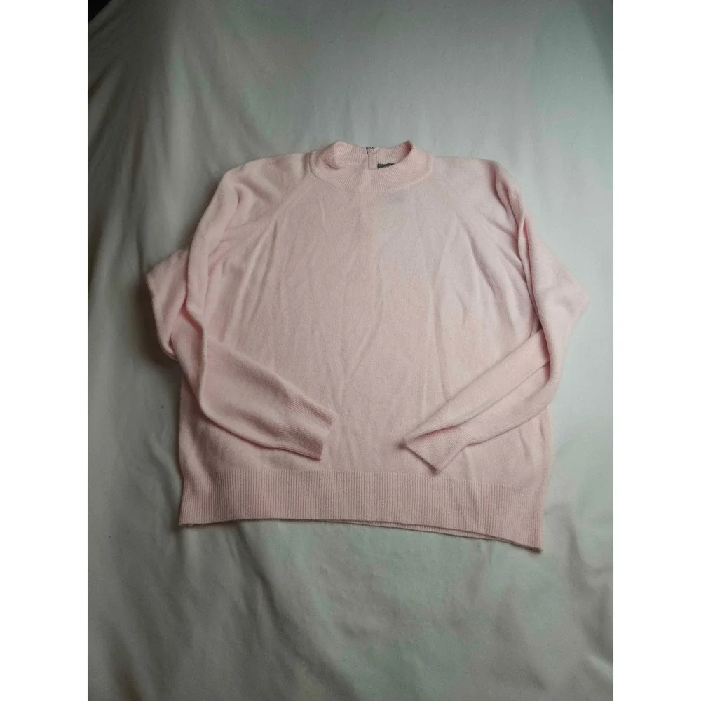Designers Originals Luxelon Pink Mock Neck Back Zip Raglan Sweater Large Womens
